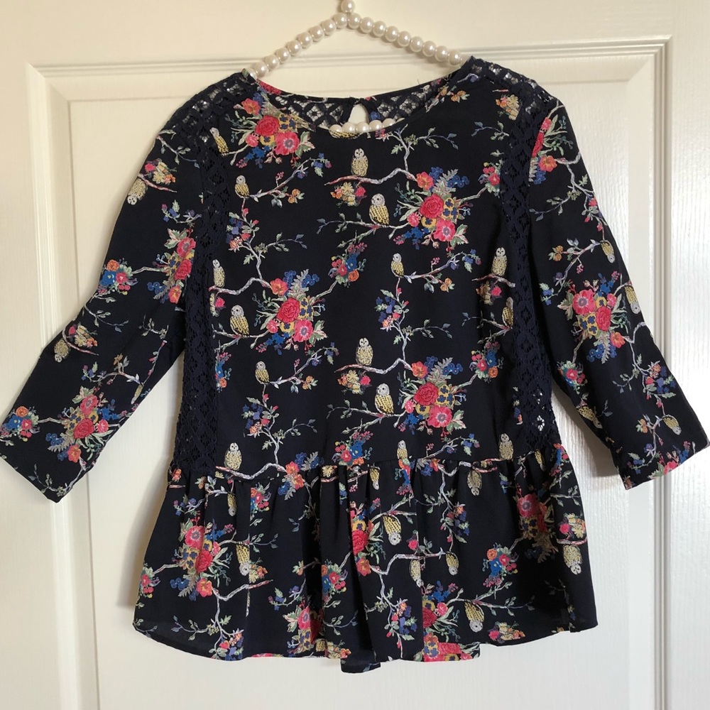 Navy blue floral peplum top